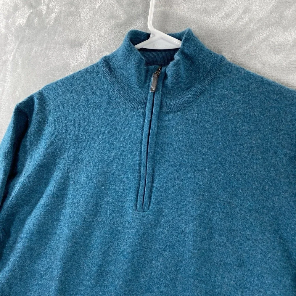 UNTUCKit Sweater Mens XL 100% Merino Wool 1/4 Zip Pullover Blue Mock Neck Casual